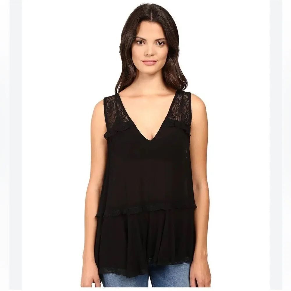 ✨Free People Lace Trapeze Black Sz Small Top✨